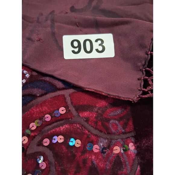 Womens Velvet Burnout Sequin Beaded Fringe Whimsical Fairycore Witchy Scarf Wrap - Picture 7 of 7